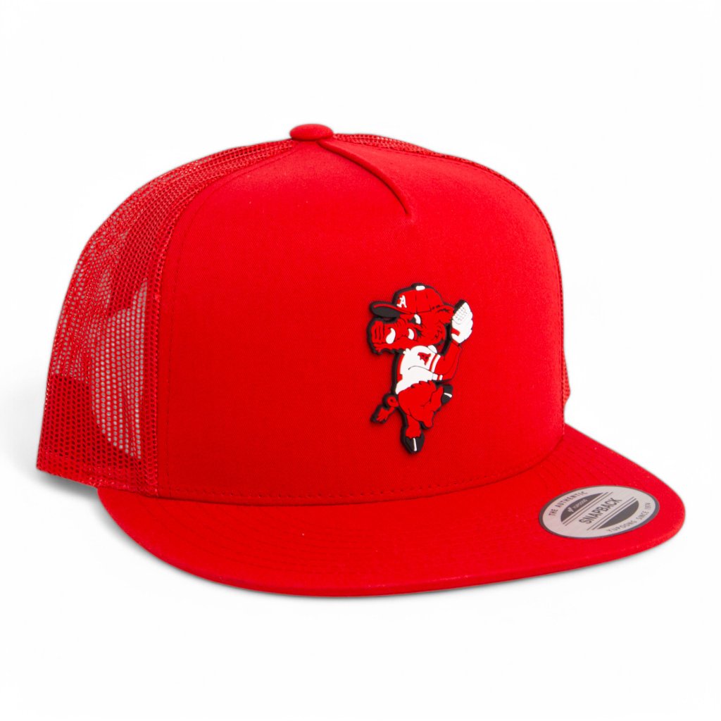 Arkansas Razorbacks Pitching Ribby Snapback Flat Bill Trucker Hat- Red